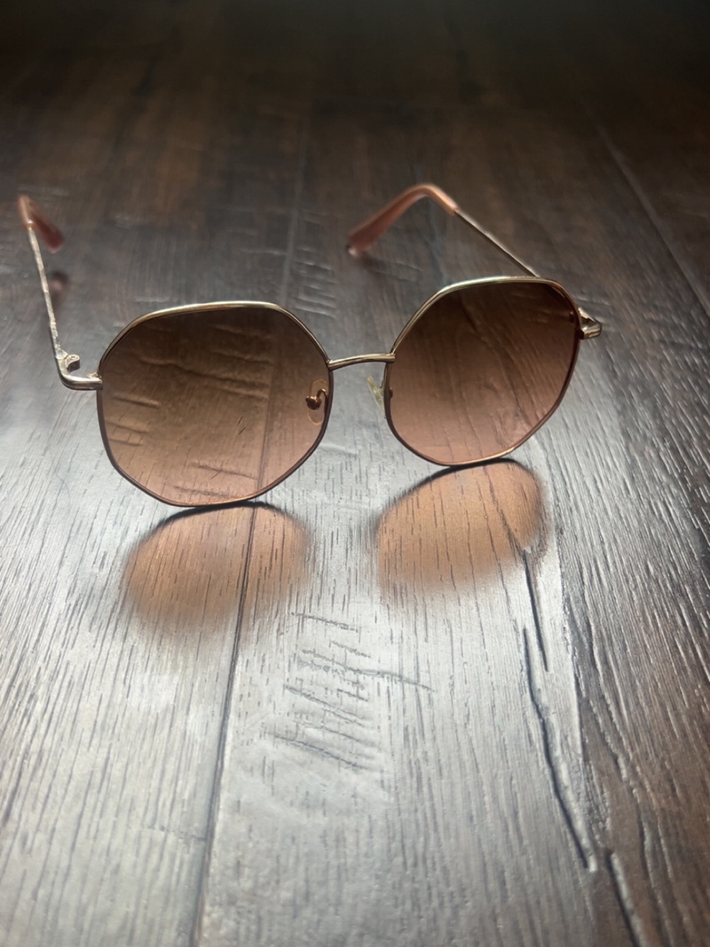 Women's Gold Metal Sunglasses with Brown-Tinted Lenses